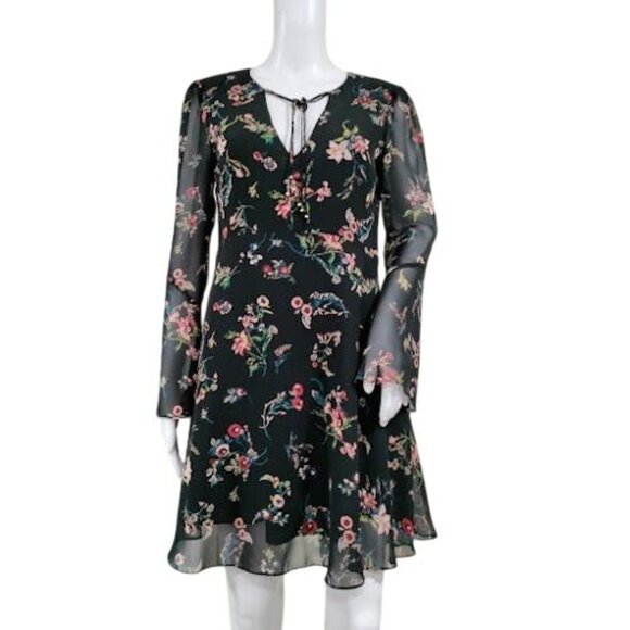Sam Edelnam Dresses & Skirts - Sam Edelnam Y2K Whimsy Coquette Prairie Chiffon Floral ALine Dress Black Size 2